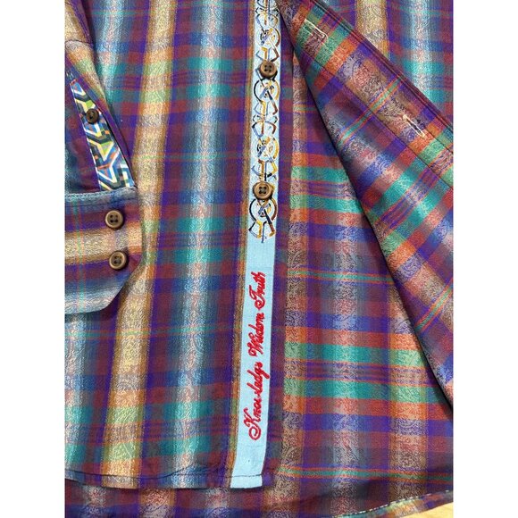 Robert Graham Purple Beige Plaid Men's Long Sleeve Button Down Shirt Size M - Picture 8 of 9